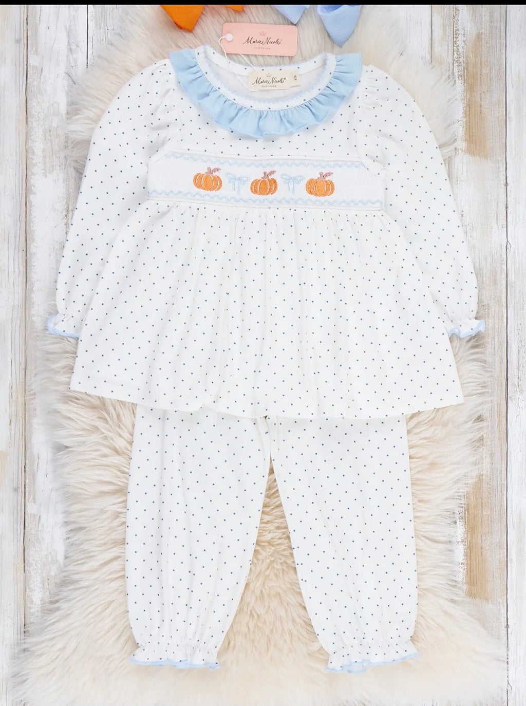 Mini Dot Fall Smocked Pumpkin Set