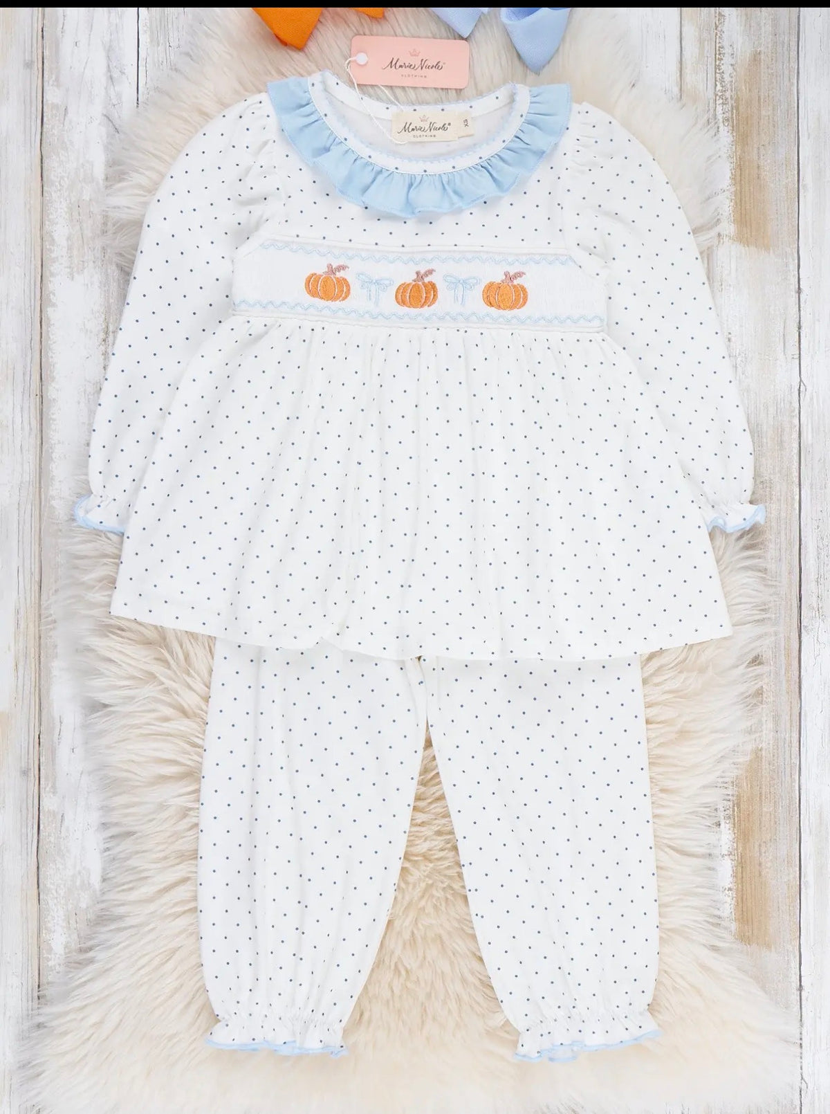 Mini Dot Fall Smocked Pumpkin Set