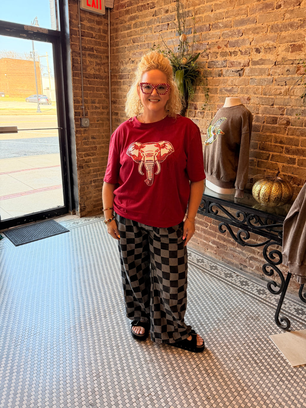 Wide Leg Checkered Jeans