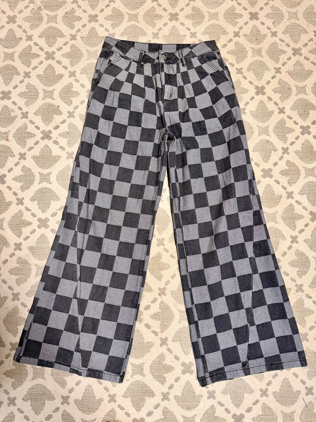 Wide Leg Checkered Jeans